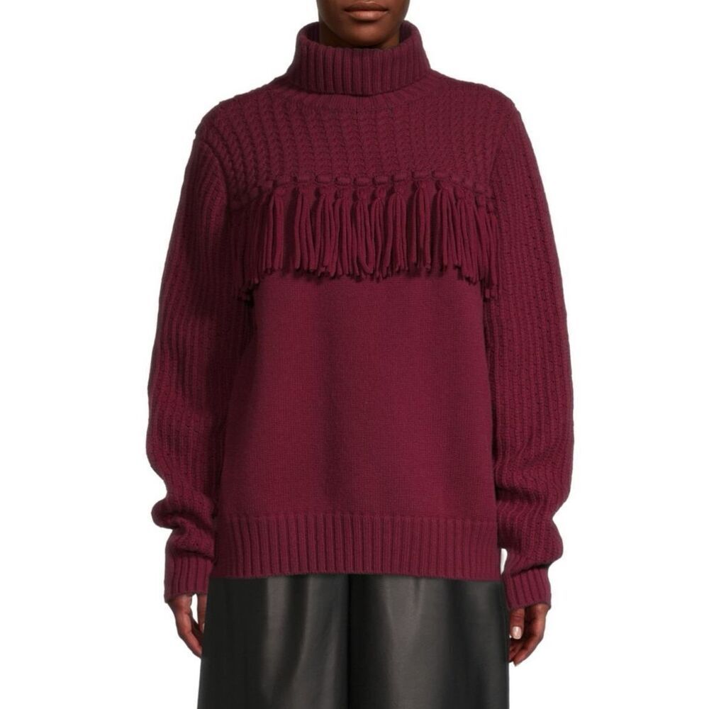 JASON WU Fringe Wool Turtleneck Sweater in Wine N… - image 2